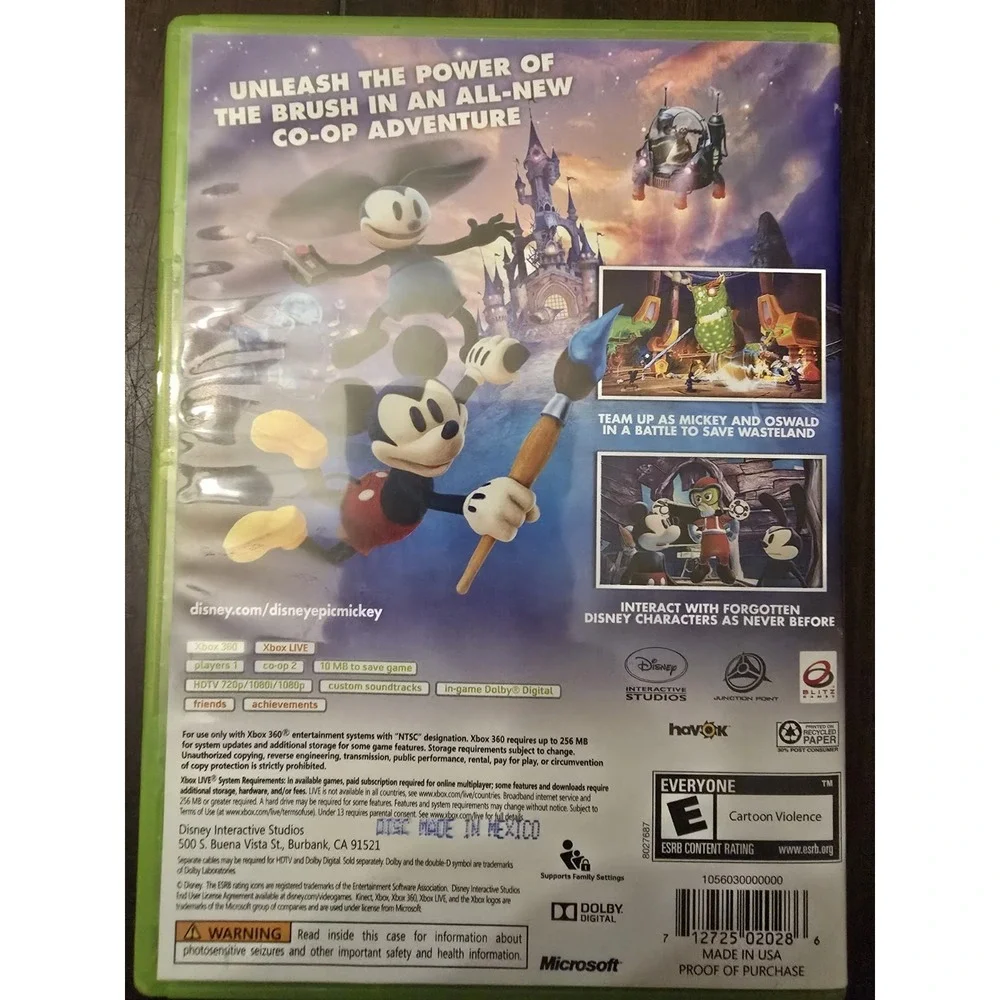Disney Epic Mickey 2: The Power of Two Microsoft Xbox 360 2012 Complete Original